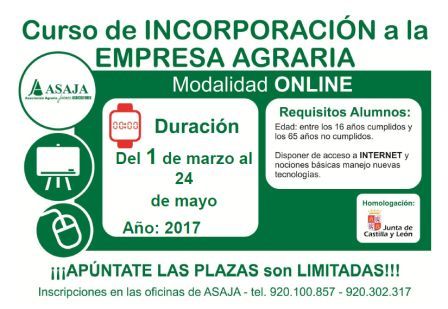 ASAJA IMPARTIRÁ UN NUEVO CURSO DE INCORPORACIÓN A LA EMPRESA AGRARIA EN MARZO