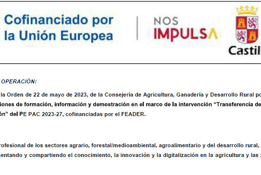 Acciones de formación, información y demostración en el marco de la intervención «Transferencia de conocimiento y actividades de formación e información» del PE PAC 2023-27, cofinanciadas por el FEADER