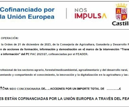 Acciones de formación, información y demostración en el marco de la intervención «Transferencia de conocimiento y actividades de formación e información» del PE PAC 2023-27, cofinanciadas por el FEADER Acciones amparadas por la Orden de 21 de diciembre de 2023, de la Consejería de Agricultura, Ganadería y Desarrollo Rural por la que se convocan ayudas para la realización de acciones de formación, información y demostración en el marco de la intervención "Transferencia de conocimientos y actividades de formación e información" del PE PAC 2023/27, cofinanciadas por el FEADER.