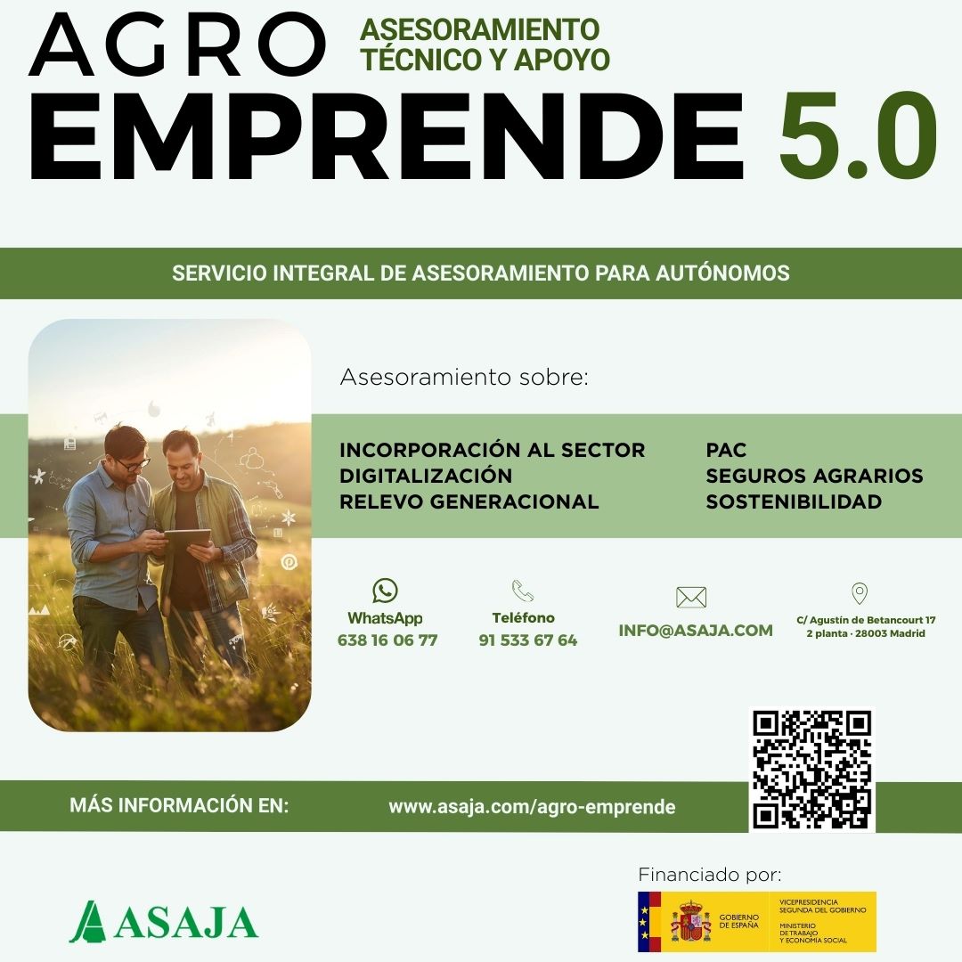 Agroemprende 5.0 Servicio integral de asesoramiento y apoyo al emprendimiento rural de ASAJA.