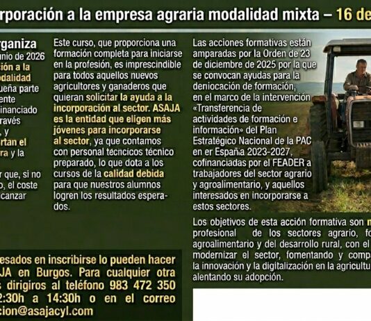 Curso incorporación a la empresa agraria modalidad mixta- 16 de abril de 2026.