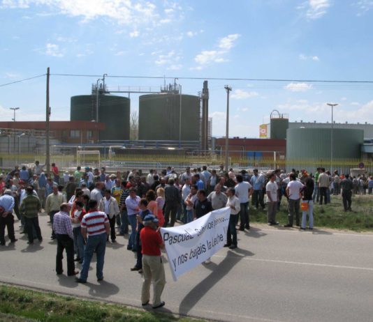 LOS GANADEROS DE CASTILLA Y LEÓN SE MANIFIESTAN FRENTE A PASCUAL Y CORTAN LA AUTOVÍA MADRID-BURGOS