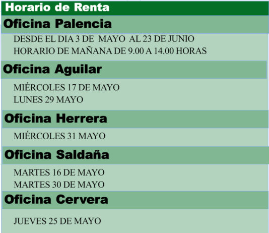 Calendario de Asaja para la declaración de la renta en las oficinas de Asaja Palencia