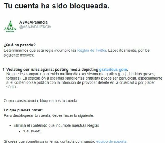 Twitter censura a ASAJA-Palencia y cancela sus publicaciones en dicha red social