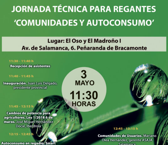 Nueva jornada para regantes el 3 de mayo en Peñaranda de Bracamonte