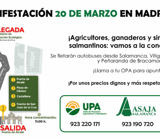 ASAJA, COAG y UPA fletarán autobuses gratuitos para acudir a la manifestación en Madrid el 20 de marzo