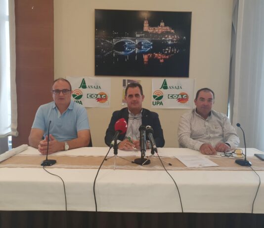 Las organizaciones agrarias de Salamanca fletarán autobuses gratuitos para acudir a la manifestación de Valladolid el día 23 De izda a dcha, Carlos Sánchez, Juan Luis Delgado, José Manuél Cortés.