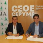 ASAJA Salamanca firma un acuerdo de integración en la CEOE CEPYME Juan Luis Delgado, pte de ASAJA Salamanca, y Diego García, pte de CEOE CEPYME.