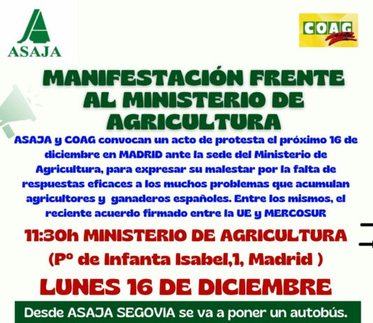 ASAJA-Segovia manifiesta su descontento por la falta de rentabilidad de los cereales, Mercosur y la inacción del Gobierno ante los problemas del campo.