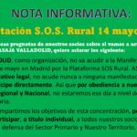 Nota informativa con motivo de la manifestación convocada por la Plataforma S.O.S. Rural el 14 de mayo en Madrid