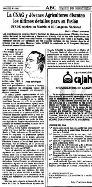 Hace 25 años Lumbreras anunciaba la fusión que dio origen a ASAJA Hace 25 años Lumbreras anunciaba la fusión que dio origen a ASAJA