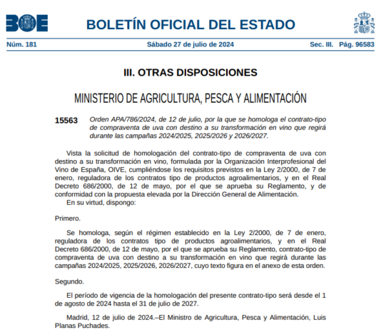 ASAJA recuerda que los viticultores tienen que cobrar en 30 días el precio pactado por la uva